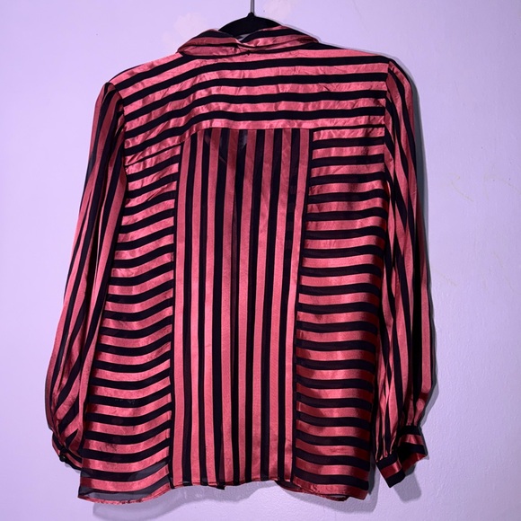 NWT Alice & Olivia Silk Pink and Black Striped Tie-Neck Blouse medium - Picture 6 of 8